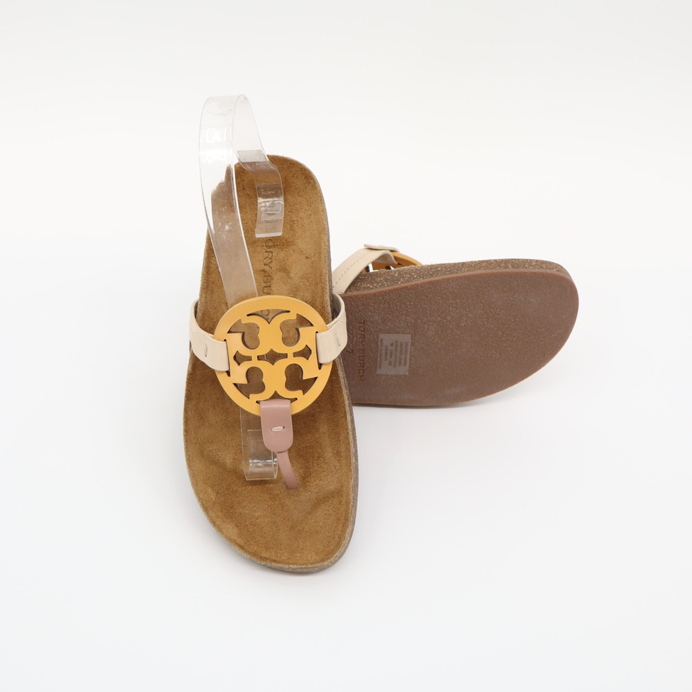 Tory Burch Women's Miller Cloud Sandal Leather Neutral Cork Summer Resort Sz 7 - Picture 2 of 9